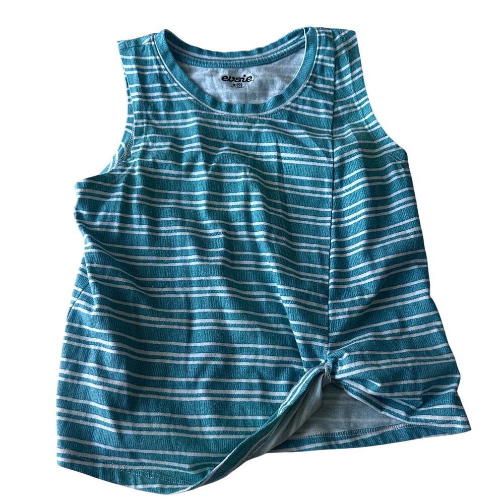 Evsie Teal Striped Sleeveless Knot Hem Tank Top - Small